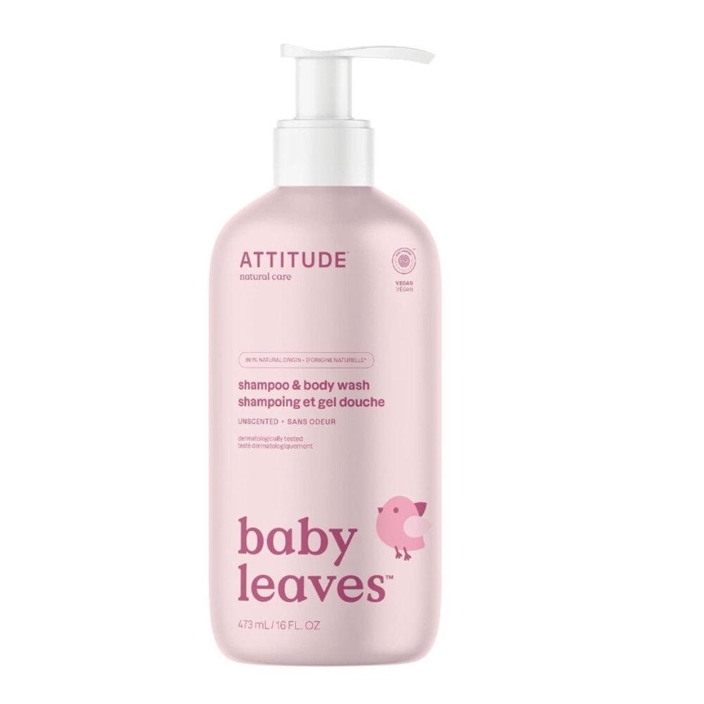 ATTITUDE: Shampoo & Body Wash, Baby Leaves, Unscented 16 Oz